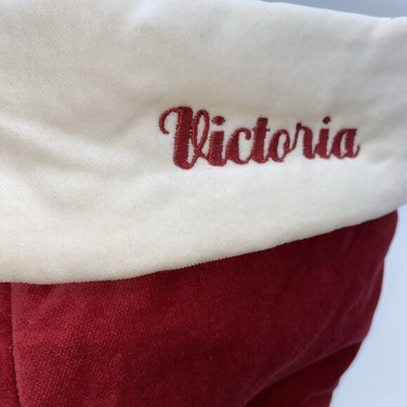 Pottery Barn Victoria Velvet Christmas Holiday Stocking Red Monogrammed 14 inch - Picture 8 of 9